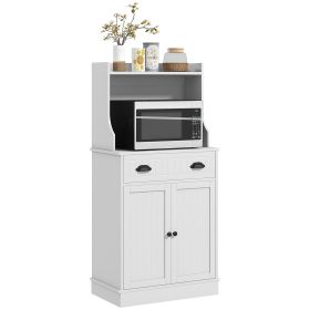 HOMCOM Microwave Cabinet with Storage Drawer, Double Door Cabinet and Adjustable Shelf, Buffet with Hutch and Cable Hole, Storage Cabinet for Kit