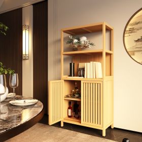 Bamboo Storage Cabinet, Freestanding Bathroom Cabinet with 2 Doors, Floor Cabinet Organizer for Living Room, Kitchen, Entryway