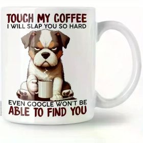 11 Oz White Ceramic Coffee Mug With Dog Pattern, Suitable For Daily Drinking Water And Coffee