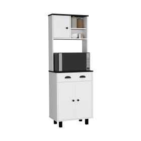 Waco Kitchen Pantry with Two Cabinets, Two Open Shelves, and One Drawer (Color: White / Black)