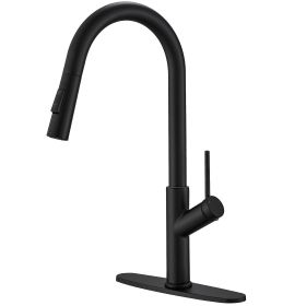 Single Handle Pull Down Sprayer Kitchen Faucet in Matte Black (Color: Matte Black)